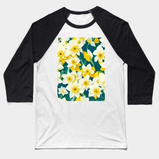 White Yellow Daffodil Field Fantasy Baseball T-Shirt